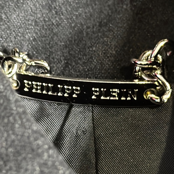 Philipp Plein Homme Men’s Black Wool Winter Coat Featuring 100% Leather Sleeves - Picture 4 of 16